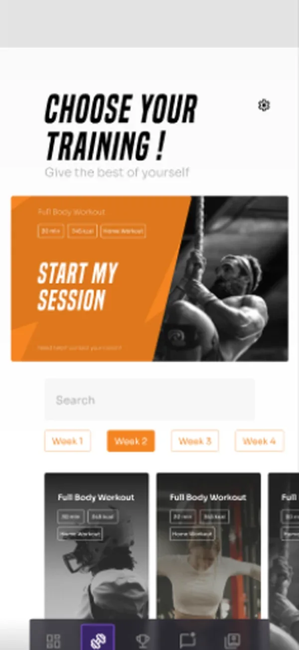 All Around Athlete screen: choosing a workout