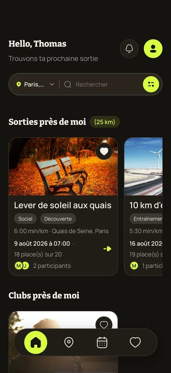 GOSO screen: home with nearby outings