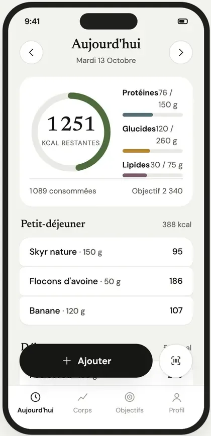 Macros: today's diary with the calorie ring